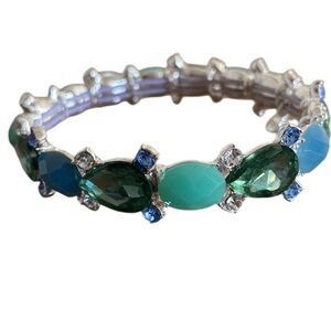Nine West beautiful teal stoned sparkly stretch bracelet silvertone gorgeous